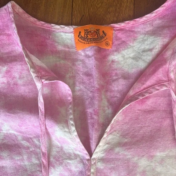 Juicy Couture Pink Linen Tie Dye Bell
Sleeve Blouse sz S Excellent Condition - Picture 2 of 8